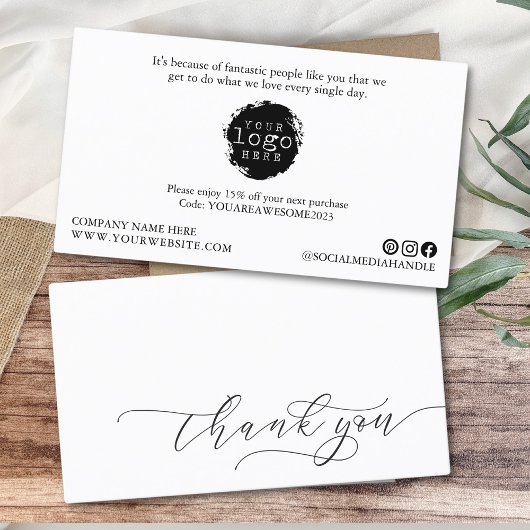 Moderne minimalistische dank u script kleine brand visitekaartje