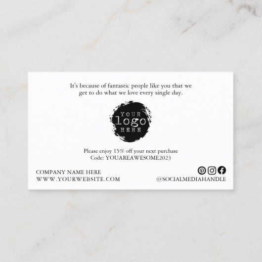 Moderne minimalistische dank u script kleine brand visitekaartje (Achterkant)