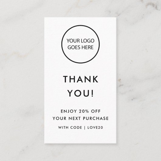 Moderne minimalistische dank u socials kortingskaartje (Voorkant)