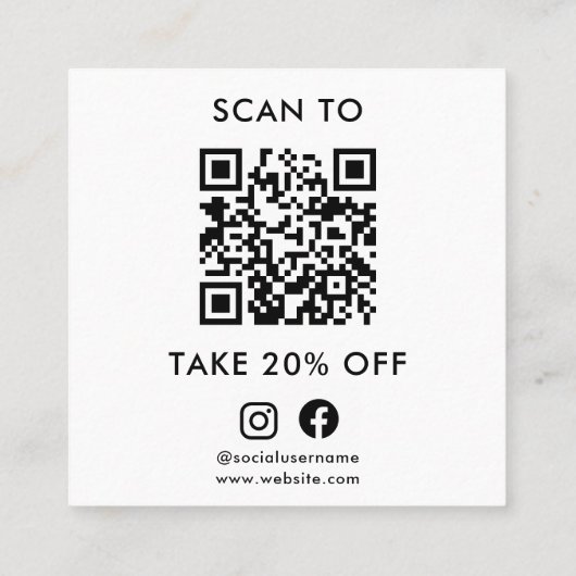 Moderne minimalistische dank u socials QR-code Kortingskaartje (Achterkant)