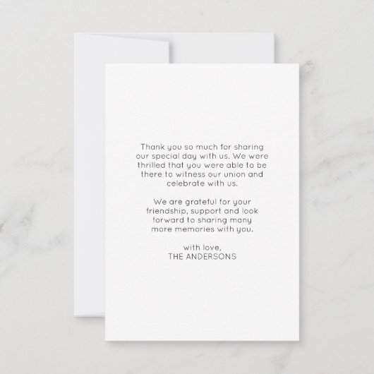 Moderne, minimalistische dank voor uw bruiloft bedankkaart (Achterkant)