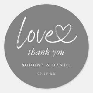 Moderne Minimalistische Dankjewel Bruiloft Grijs Ronde Sticker