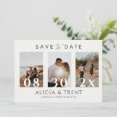 Moderne Minimalistische datumoverlay met 3 foto's Save The Date (Staand voorkant)