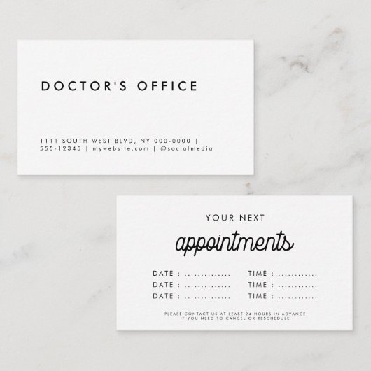 Moderne minimalistische datums herinnering afsprakenkaartje (Voorkant / Achterkant)