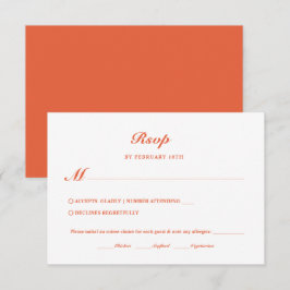 Moderne minimalistische Deep Oranje Maaltijdkeuze  RSVP Kaartje