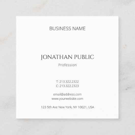 Moderne minimalistische design ellegante Sjabloon Vierkante Visitekaartje (Achterkant)
