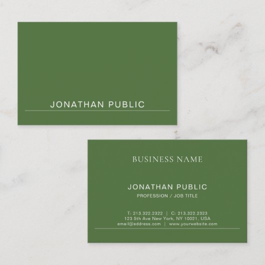Moderne, minimalistische design groene rendie visitekaartje (Voorkant / Achterkant)