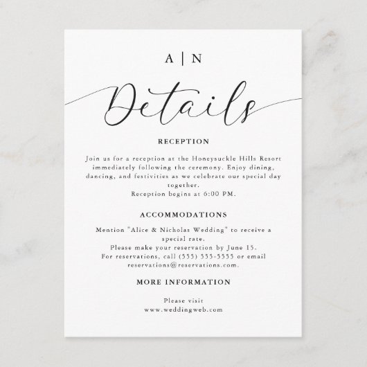 Moderne minimalistische details over zwart-witbrui informatiekaartje (Voorkant)