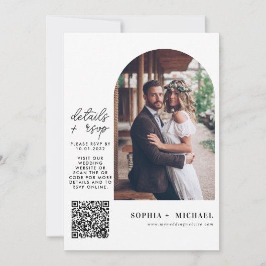Moderne minimalistische details RSVP QR foto bruil Kaart (Achterkant)