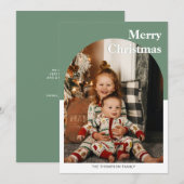 Moderne Minimalistische Diep Groene Fotoboog Feestdagenkaart (Voorkant / Achterkant)