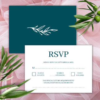 Moderne Minimalistische Diep Teal Trouw-RSVP Informatiekaartje