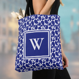 Moderne minimalistische diepblauwe en witte paisle tote bag