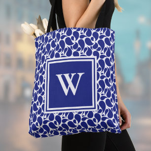 Moderne minimalistische diepblauwe en witte paisle tote bag