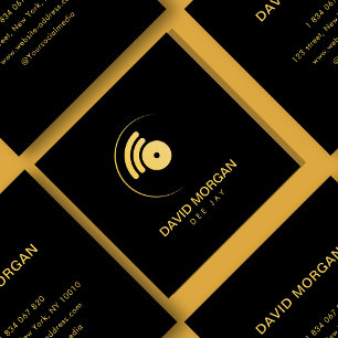 Moderne minimalistische DJ Black & Gold Music Logo Vierkante Visitekaartje