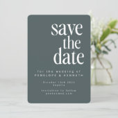 Moderne minimalistische donkergroene Blauwgroen wi Save The Date (Staand voorkant)