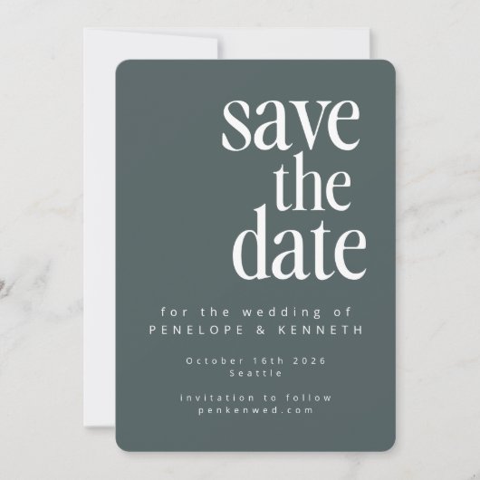 Moderne minimalistische donkergroene Blauwgroen wi Save The Date (Voorkant)