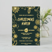 Moderne Minimalistische Donkergroene en Gouden Ele Folie Uitnodiging (Staand Voorkant)