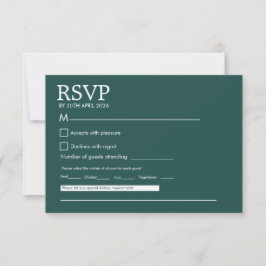 Moderne Minimalistische Donkergroene Huwelijks-RSV RSVP Kaartje