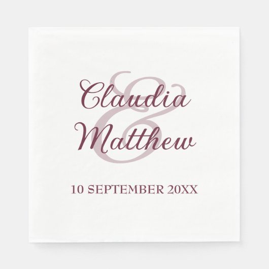 Moderne Minimalistische Donkerrode Script Trouw Servet (Voorkant)