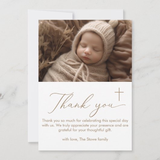 Moderne minimalistische doop foto dank u kaart (Voorkant)