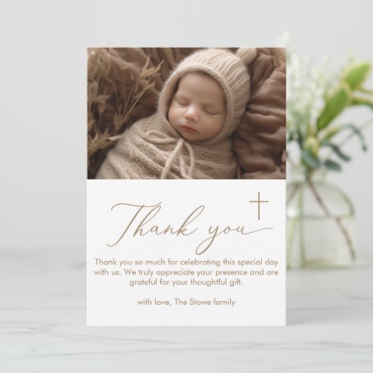Moderne minimalistische doop foto dank u kaart (Staand voorkant)
