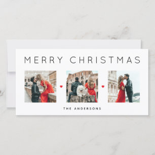 Moderne Minimalistische Drie Foto Kerst Familie Feestdagenkaart