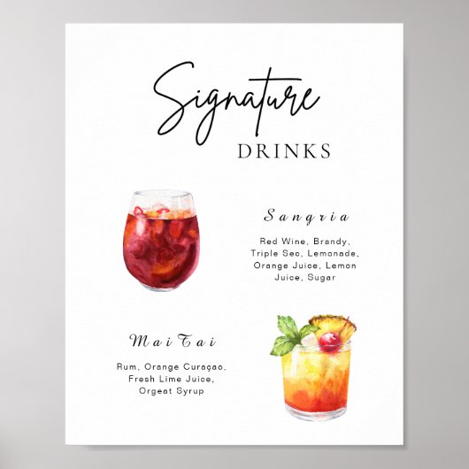 Moderne minimalistische Drink Menu Bar Sign Poster (Voorkant)