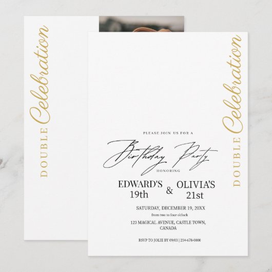 Moderne minimalistische dubbele viering verjaardag kaart (Voorkant / Achterkant)