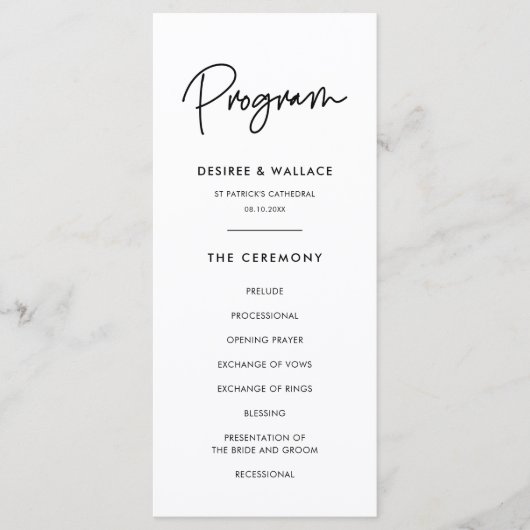 Moderne, minimalistische dubbelzijdige bruiloft programmakaart (Voorkant)