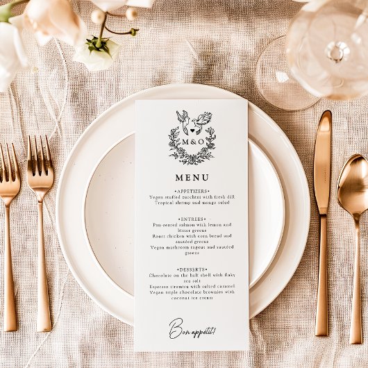 Moderne minimalistische duiven Elegant Script Wedd Menu