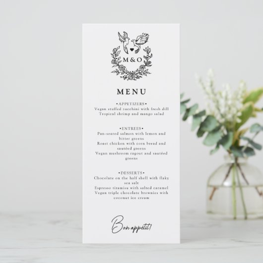 Moderne minimalistische duiven Elegant Script Wedd Menu (Staand voorkant)
