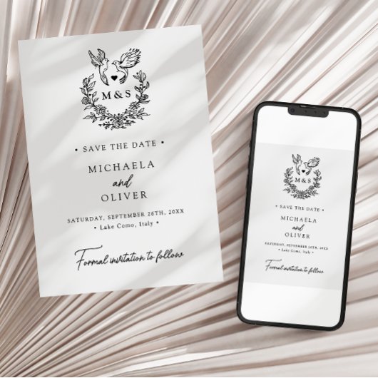 Moderne minimalistische duiven Elegant Script Wedd Save The Date