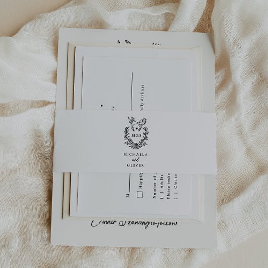 Moderne minimalistische duiven Elegant Script Wedd Uitnodigingen Wikkel