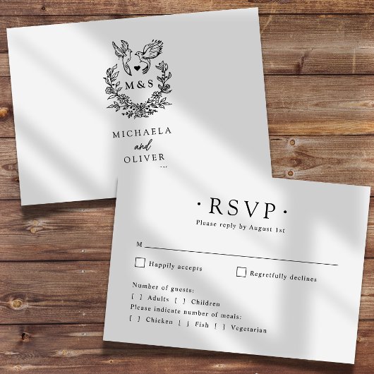 Moderne Minimalistische Duiven Elegante Scriptie B RSVP Kaartje