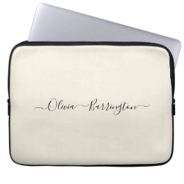 Moderne minimalistische Ecru White Script aangepas Laptop Sleeve