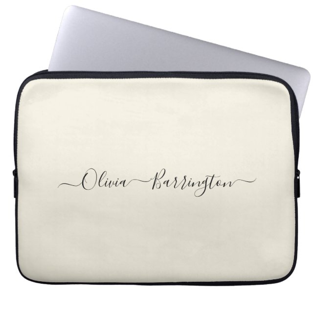Moderne minimalistische Ecru White Script aangepas Laptop Sleeve (Voorkant)