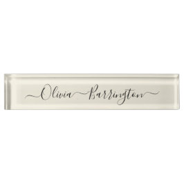 Moderne minimalistische Ecru White Script aangepas Naambordje