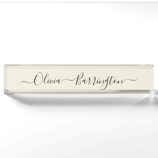 Moderne minimalistische Ecru White Script aangepas Naambordje