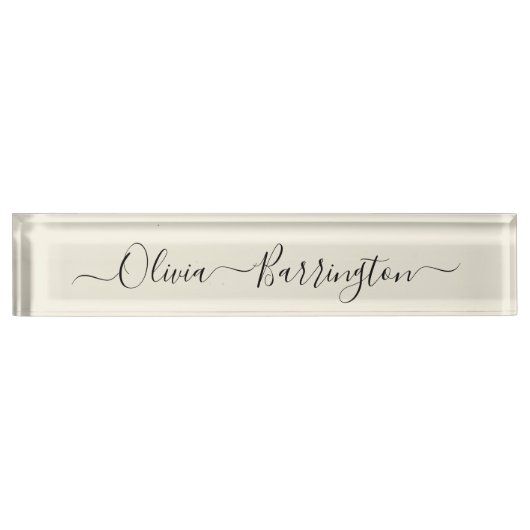 Moderne minimalistische Ecru White Script aangepas Naambordje (Voorkant)