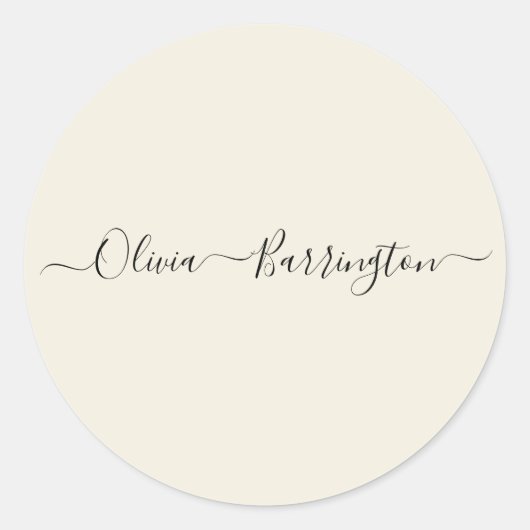 Moderne minimalistische Ecru White Script aangepas Ronde Sticker (Voorkant)