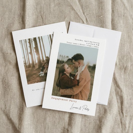 Moderne minimalistische eenvoudige 2-foto bruiloft kaart