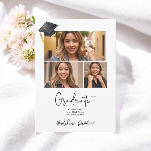 Moderne minimalistische eenvoudige 3 foto's afstud aankondiging