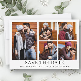 Moderne minimalistische eenvoudige 5 foto paar save the date