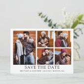 Moderne minimalistische eenvoudige 5 foto paar save the date (Staand voorkant)