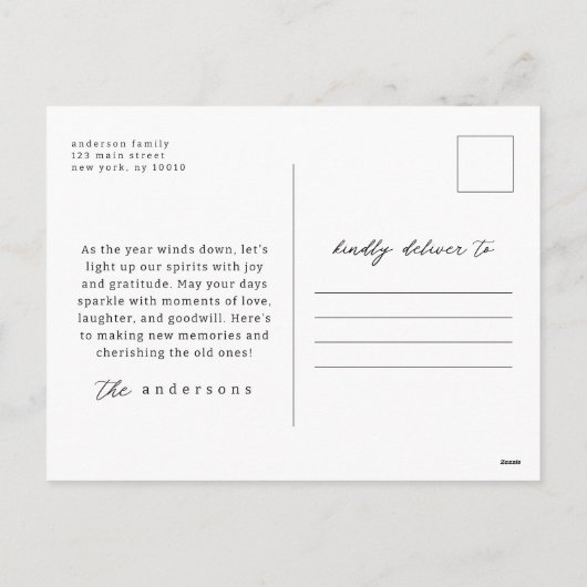 Moderne minimalistische eenvoudige aangepaste fami feestdagenkaart (Achterkant)