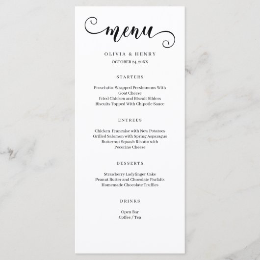 Moderne minimalistische eenvoudige bruiloft menu (Voorkant)