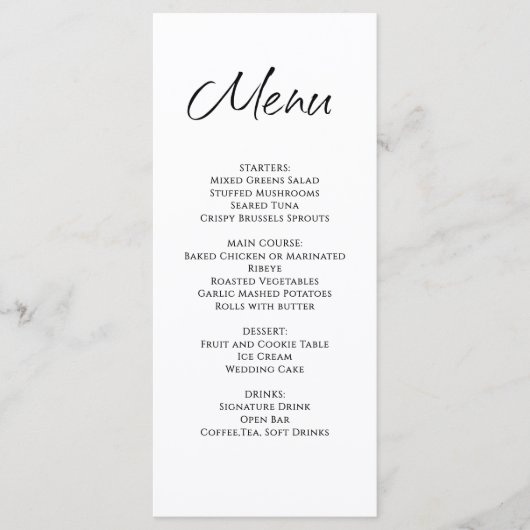 Moderne minimalistische eenvoudige bruiloft recept menu (Voorkant)