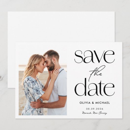 Moderne minimalistische eenvoudige chique foto bru save the date (Voorkant / Achterkant)