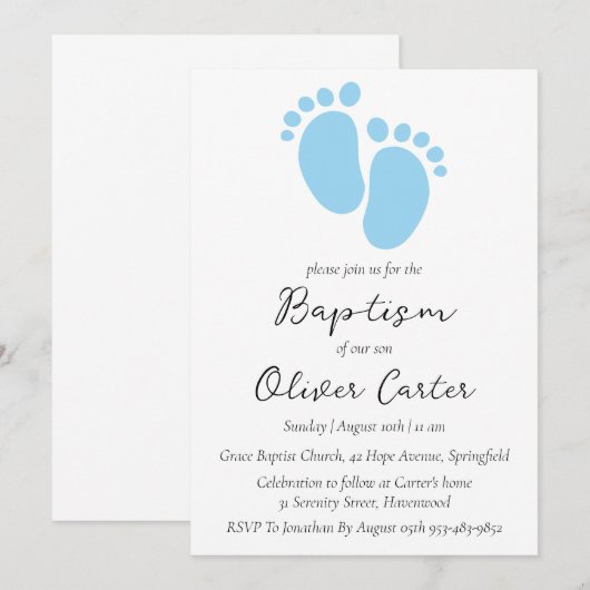 Moderne minimalistische eenvoudige doopuitnodiging kaart (Voorkant / Achterkant)