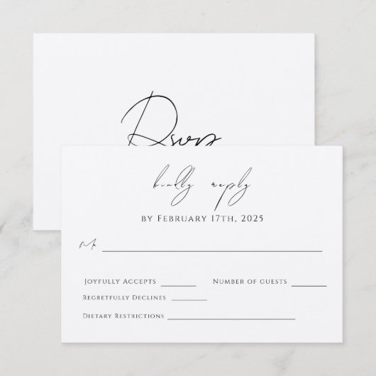 Moderne minimalistische eenvoudige elegante RSVP-k RSVP Kaartje (Voorkant / Achterkant)